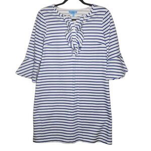 Draper James Dress Women's Size 8 Striped Sailor Blue White Bell Sleeve Nautical
